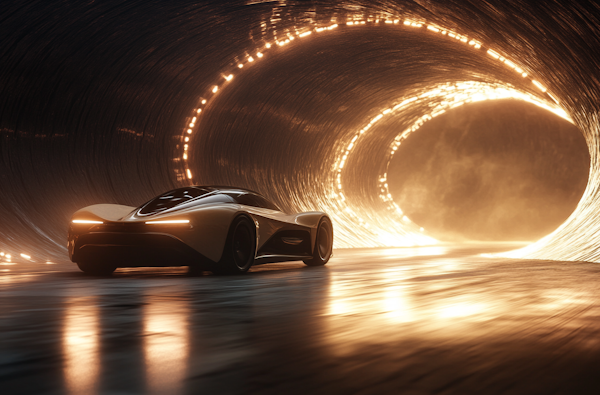 Futuristic Sports Car Racing Through Illuminated Tunnel