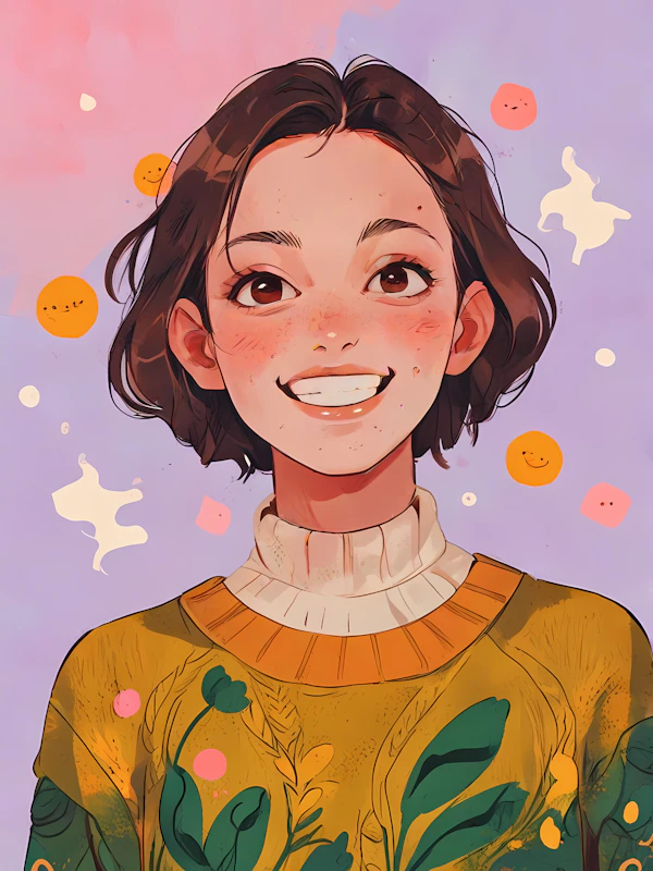Cheerful Portrait with Floral Sweater