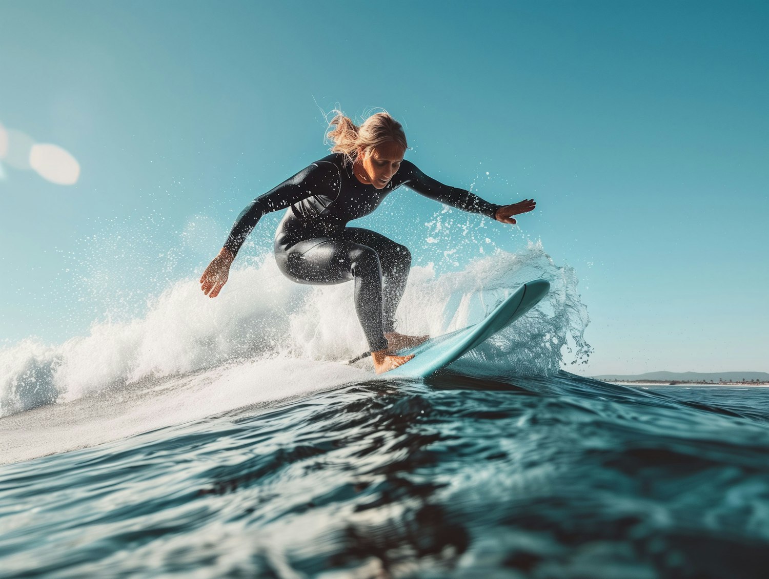 Female Surfer Riding a Wave