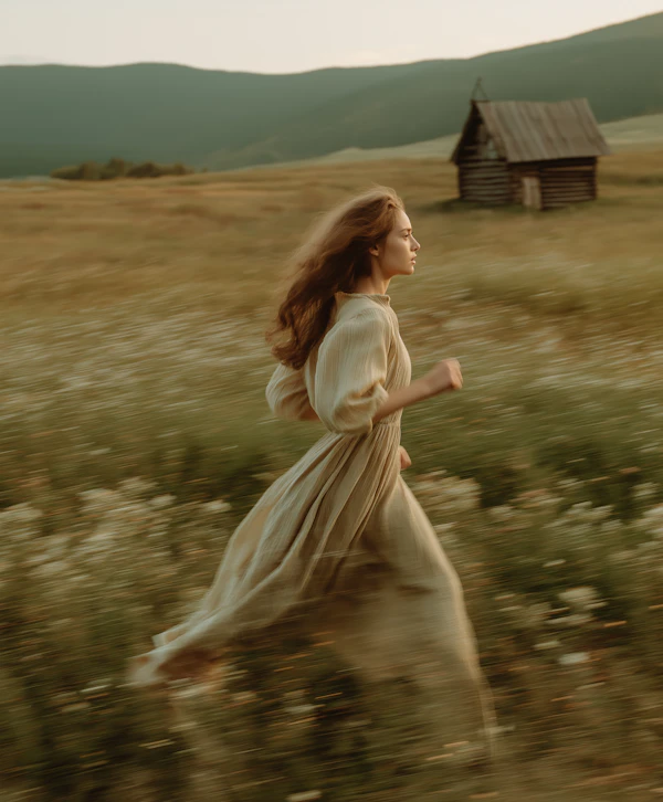Woman Running in Field