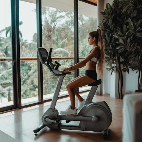 Active Woman Exercising on Stationary Bike