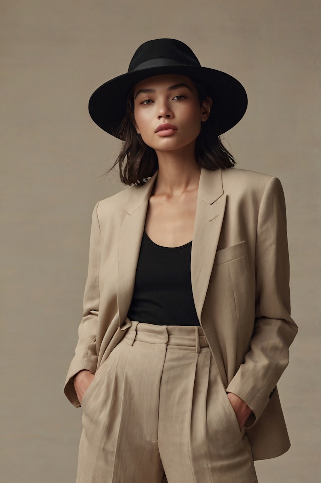 Elegant Woman in Beige Suit