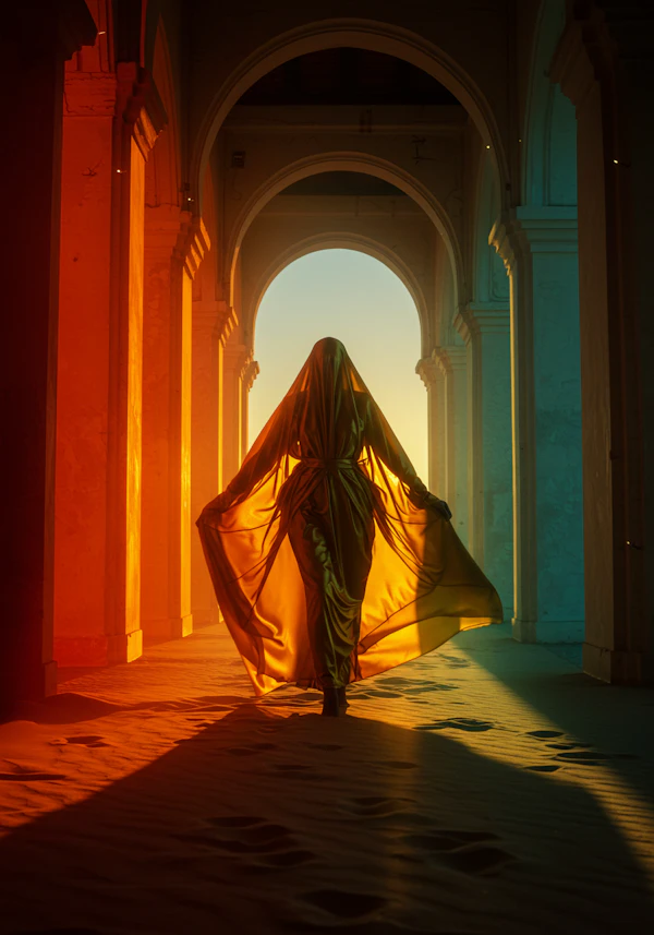 Golden Figure in Hallway