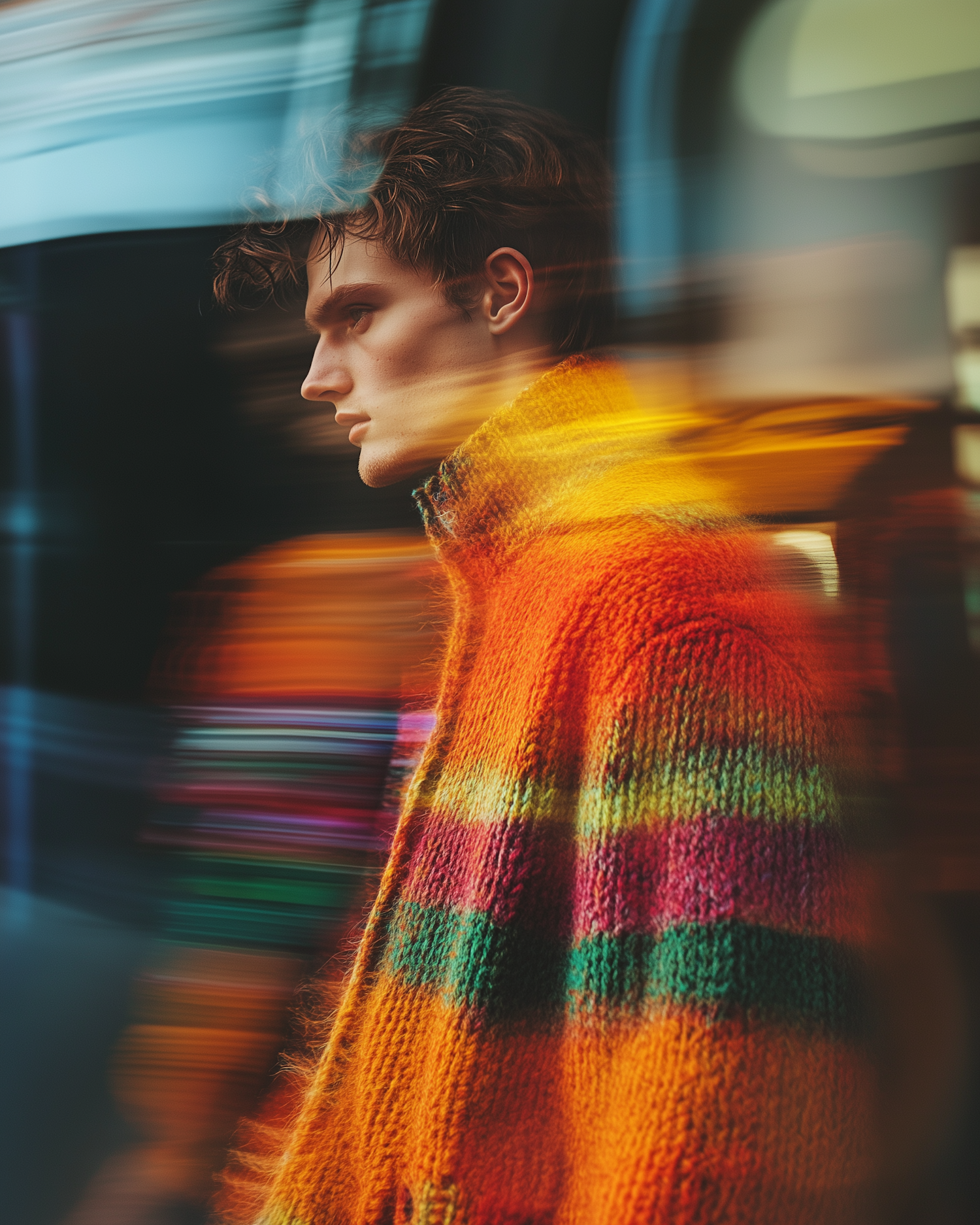 Contemplative Profile in Vibrant Knit