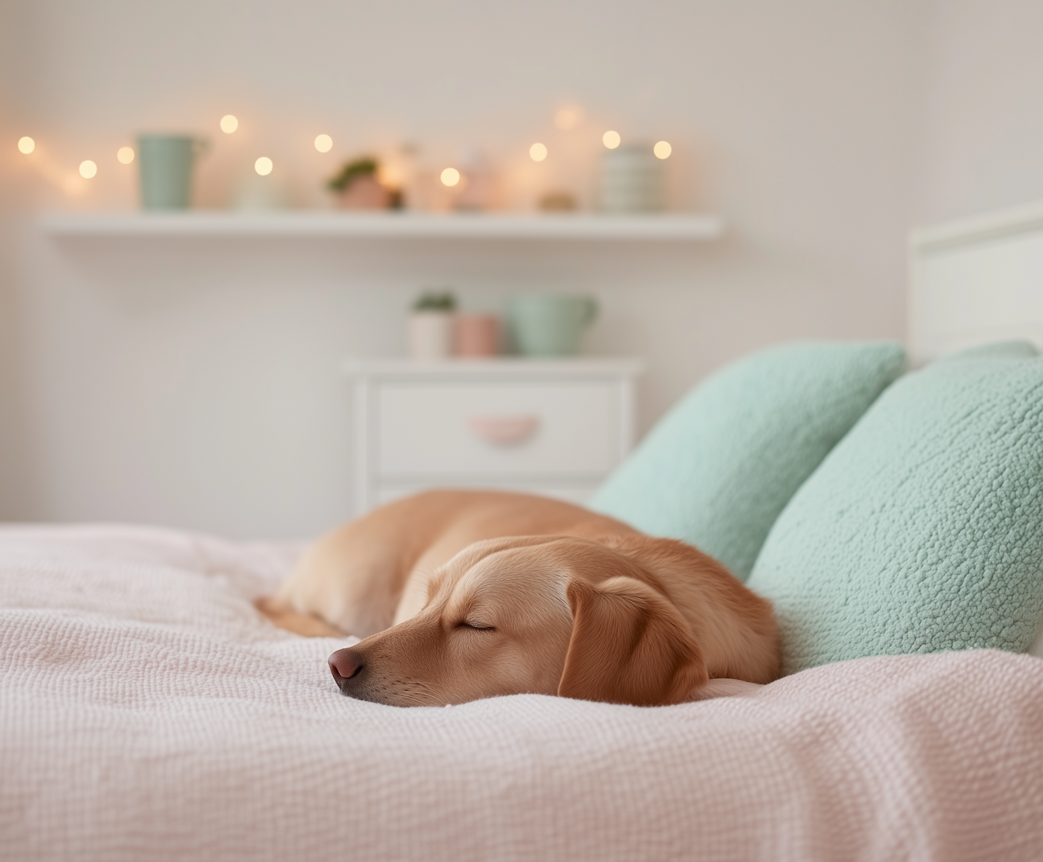 Golden Retriever Sleeping on Bed