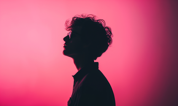 Silhouetted Human Profile Against Pink Gradient