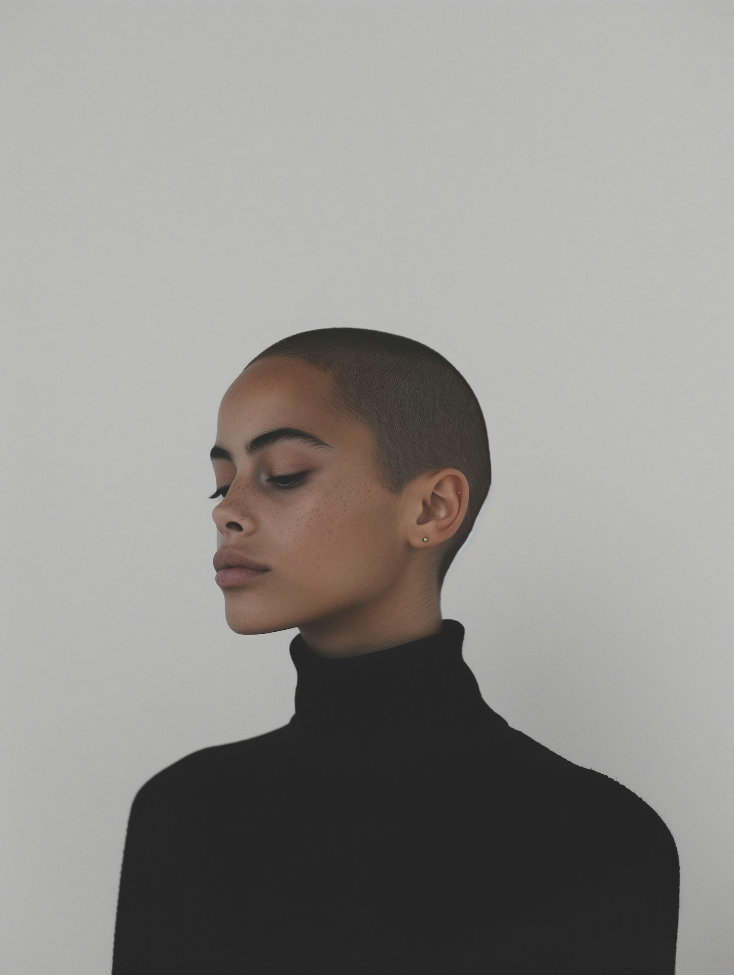 Tranquil Portrait of Woman with Shaved Head