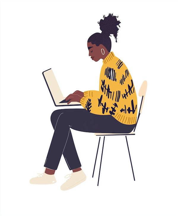 Focused Woman Working on Laptop Illustration