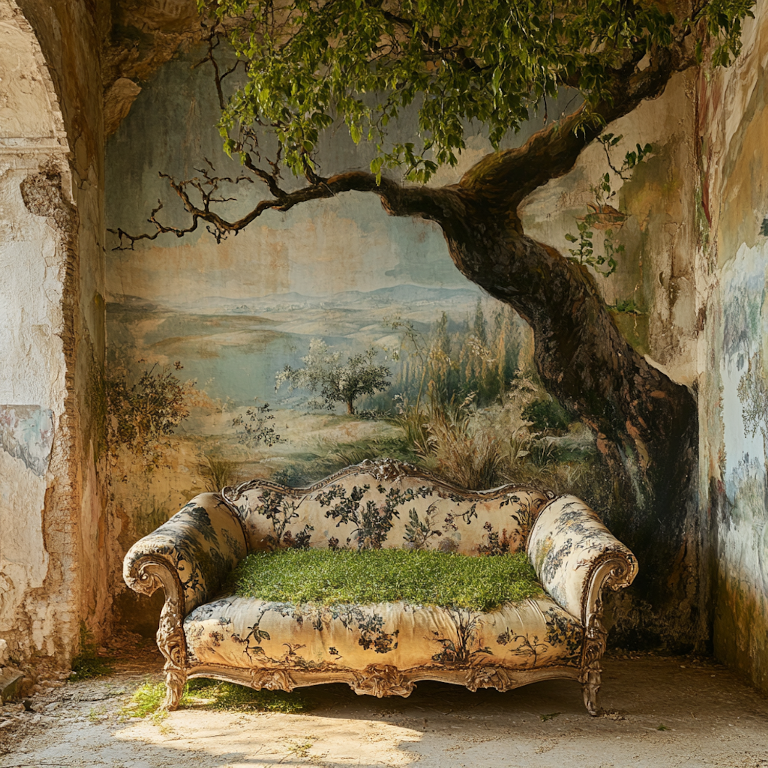 Ornate Sofa with Mural