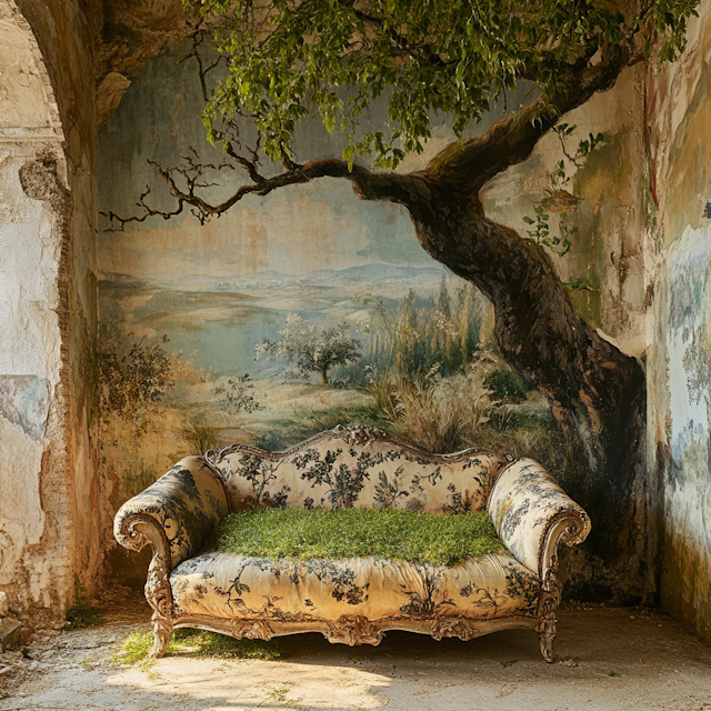 Ornate Sofa with Mural