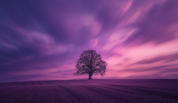 Solitary Tree in Purple Gradient Twilight