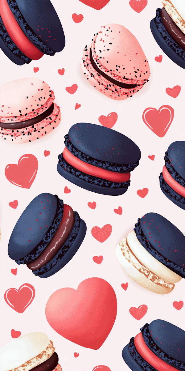 Playful Macarons and Hearts Pattern