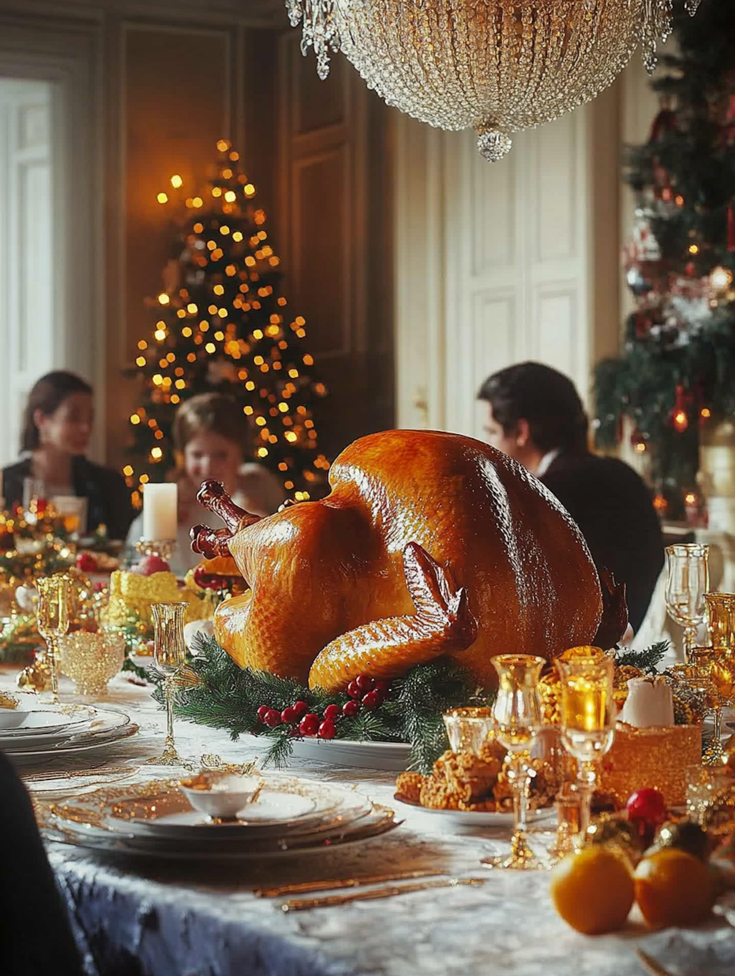 Festive Dining Scene with Roasted Turkey