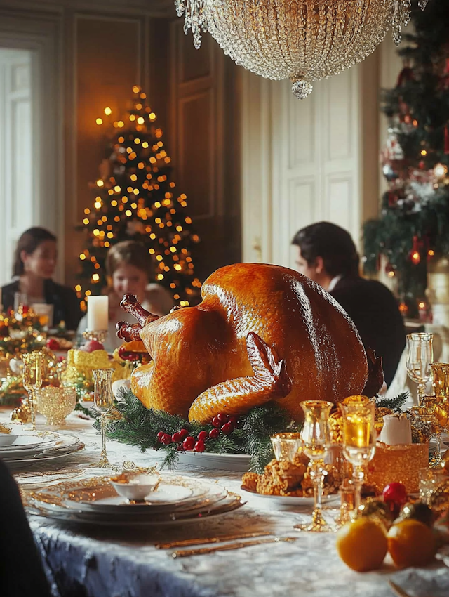 Festive Dining Scene with Roasted Turkey