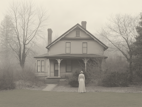 Solitary Figure in Front of Old House