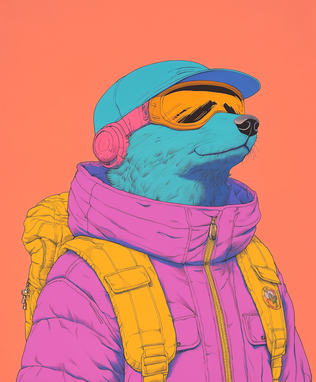 Stylized Anthropomorphic Bear in Outdoor Gear