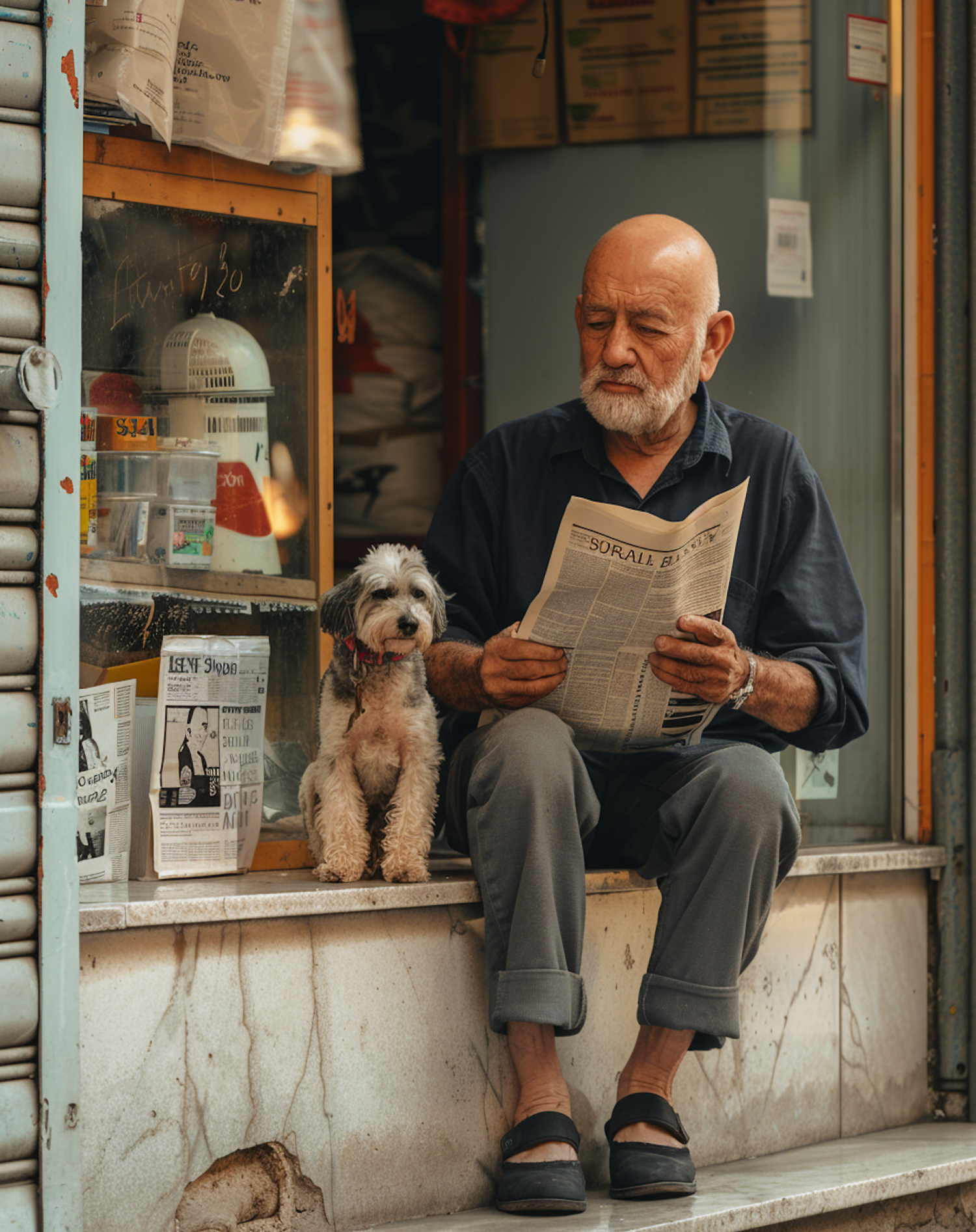 Elderly Man and Dog in Doorway