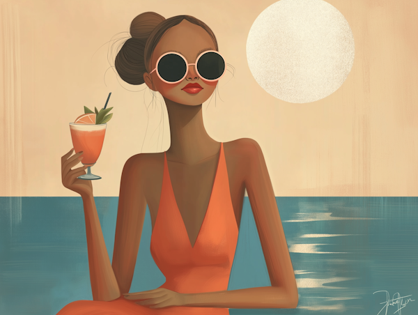 Stylized Illustration of Woman by Pool