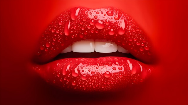 Glossy Red Lips Close-Up