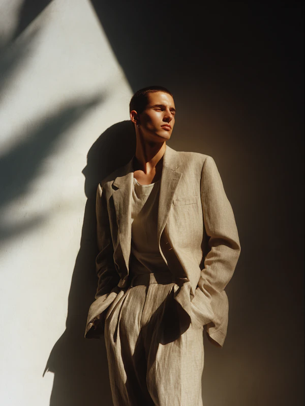 Stylish Man in Beige Suit