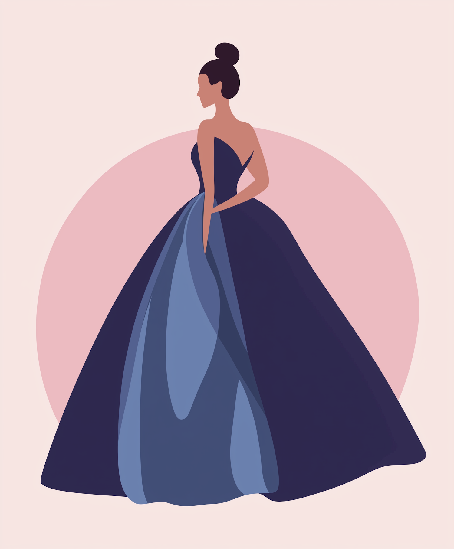 Elegant Woman in Flowing Gown Illustration