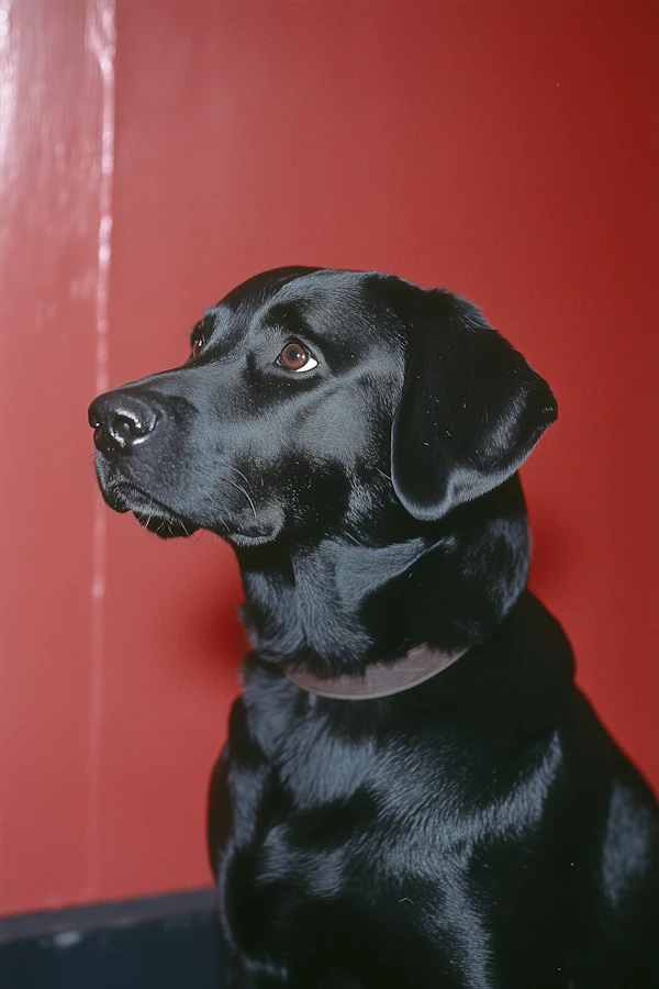 Black Labrador on Red Background