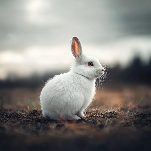 White Rabbit on Dry Grass