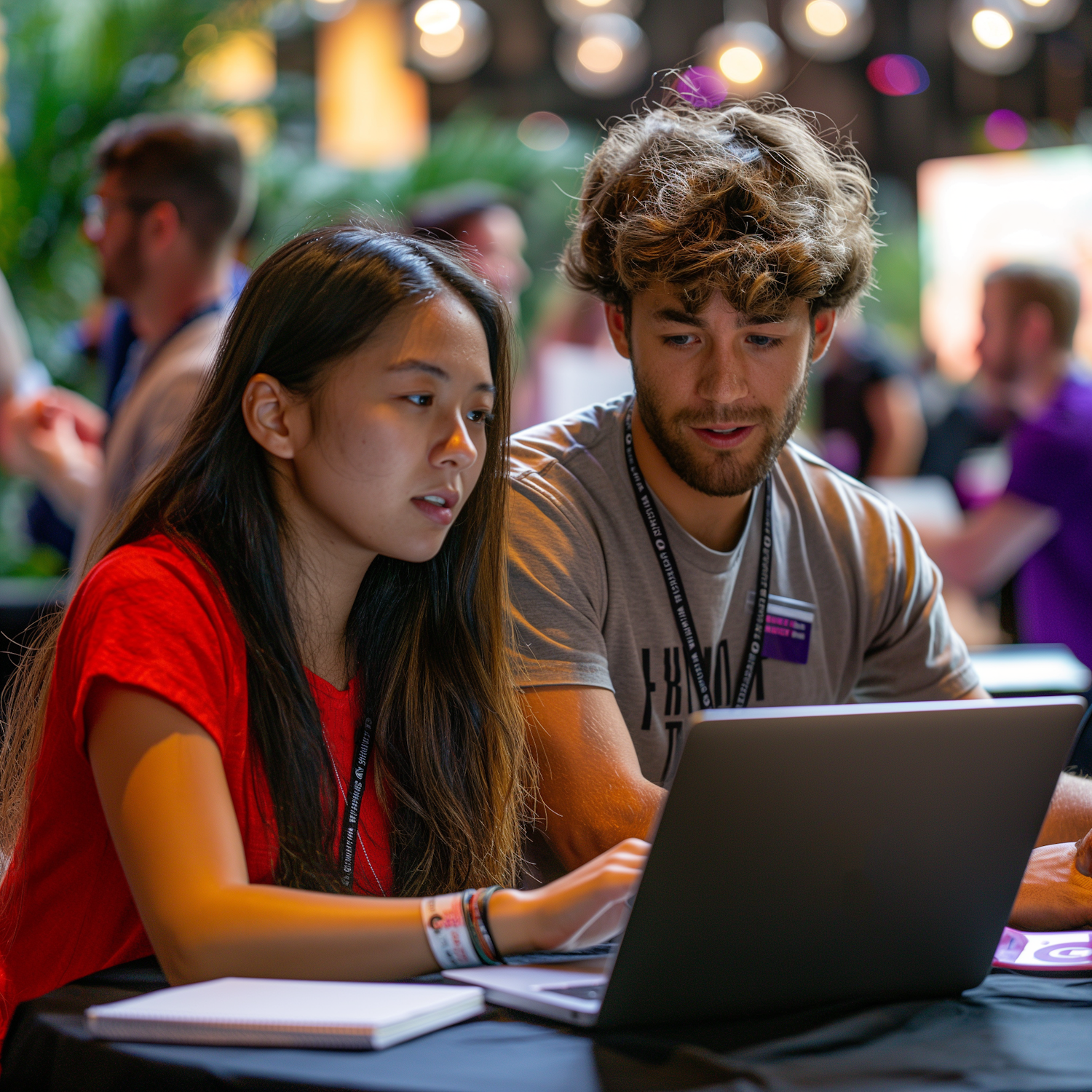 Two young adults working at a desk