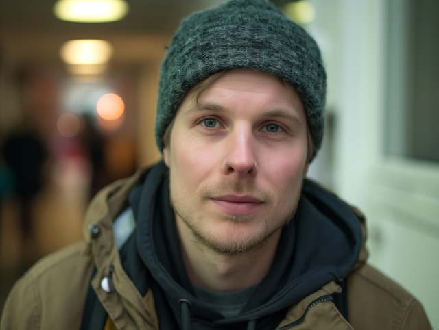 Young Male with Knit Hat and Light-colored Eyes