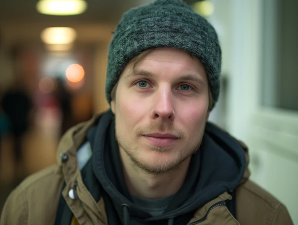 Young Male with Knit Hat and Light-colored Eyes