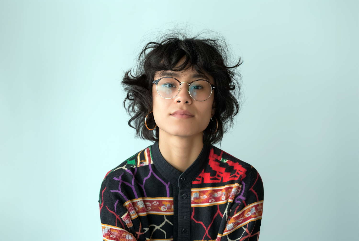 Serene Young Asian Woman with Gleaming Glasses