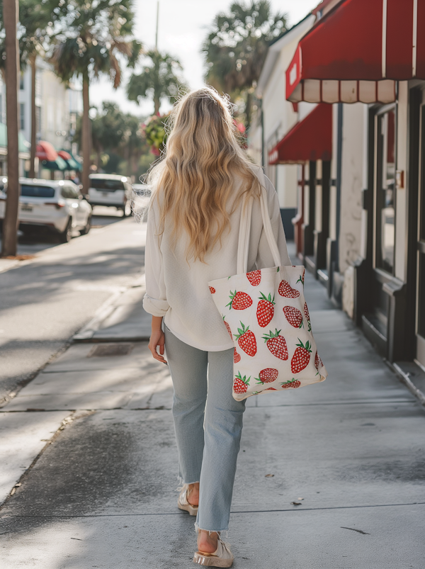 Woman Walking in Sunny City Street