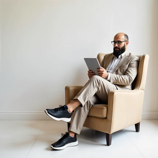 Man with Tablet in Chair