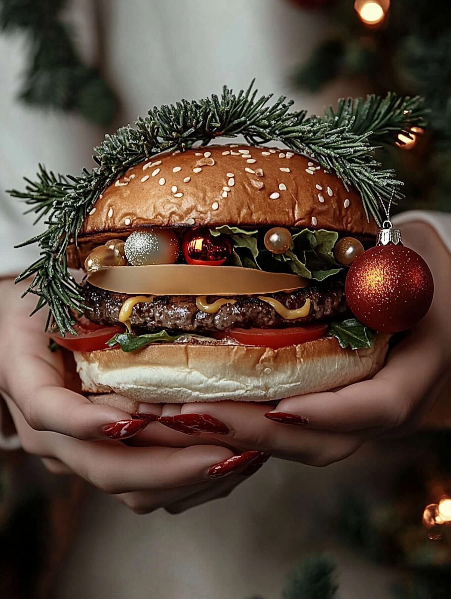 Festive Hamburger with Christmas Decorations