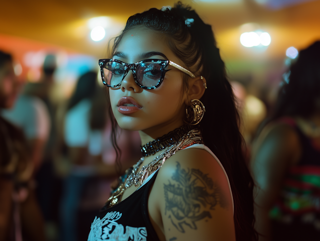 Young Woman with Stylish Glasses and Accessories