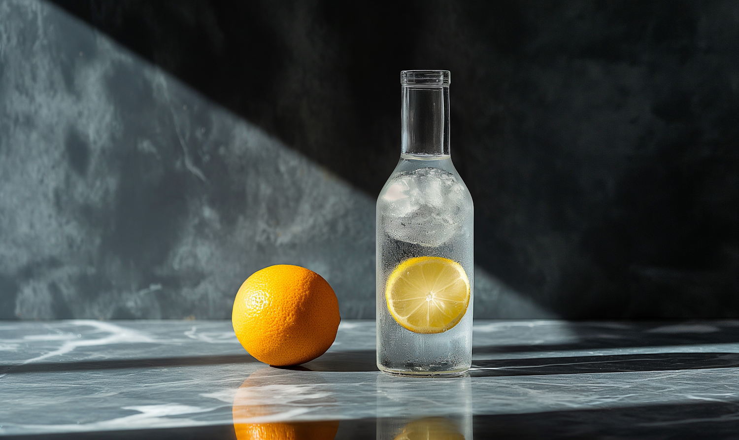 Citrus Themed Beverage in Clear Glass Bottle