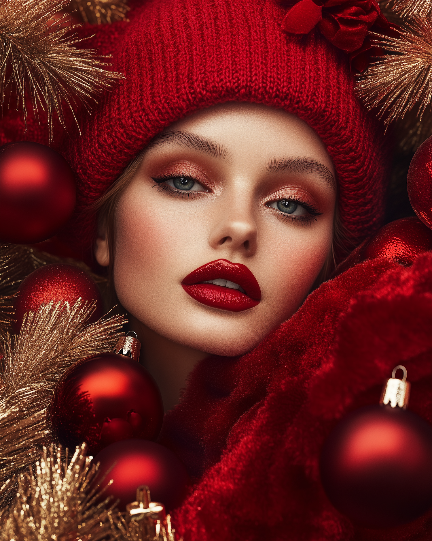 Festive Portrait with Red Hat