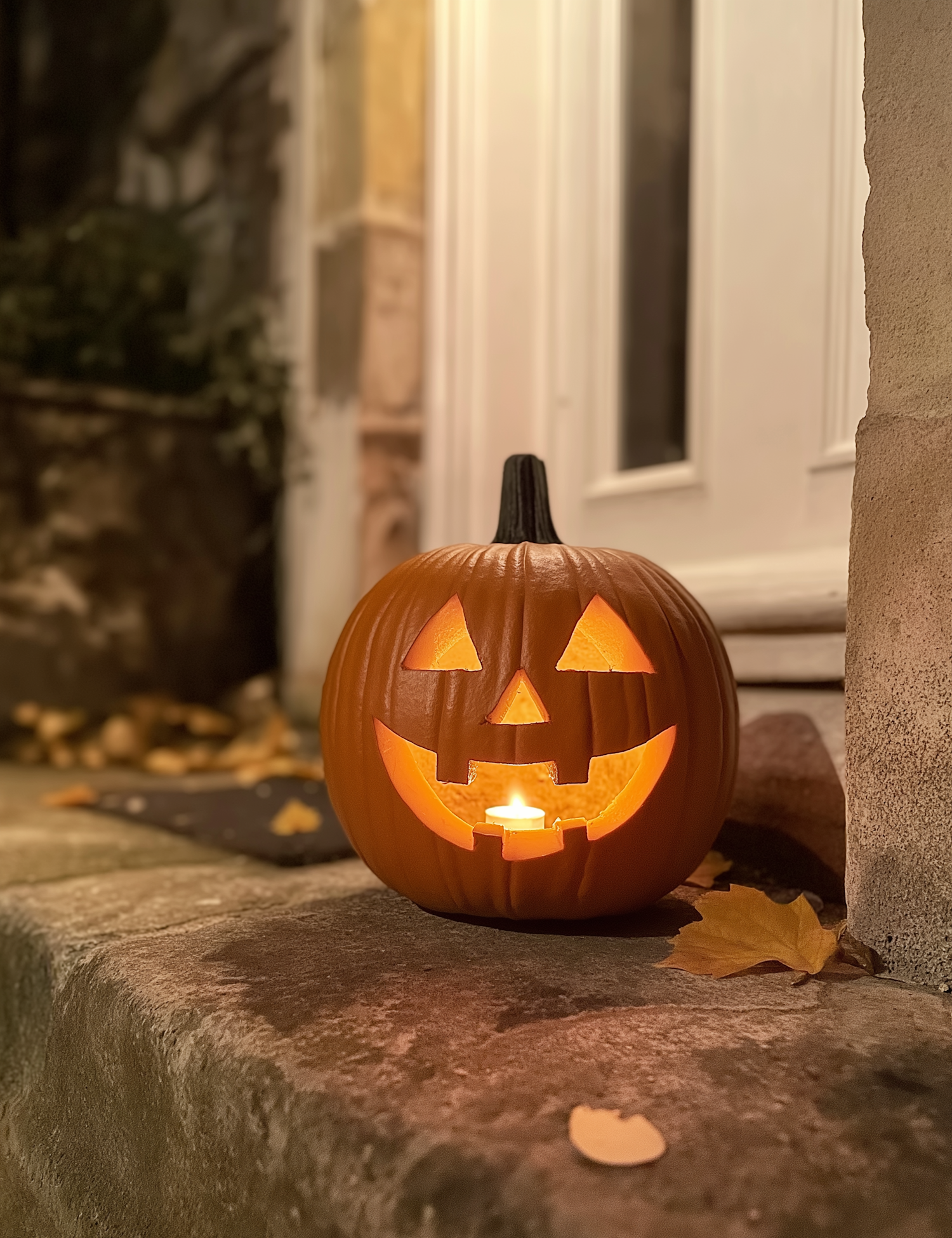 Jack-o'-Lantern on Stone Step