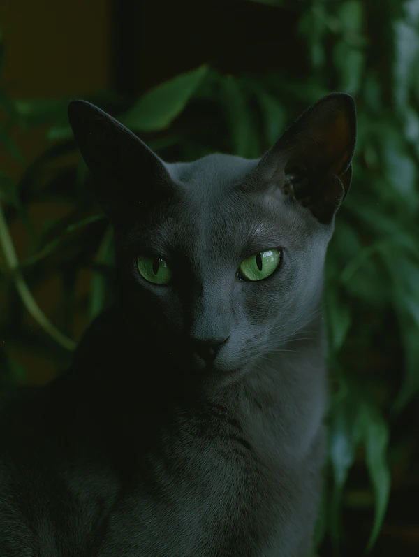 Gray Cat in Greenery