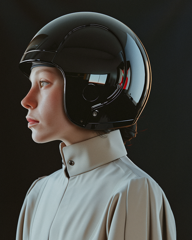 Contemplative Woman in Motorcycle Helmet