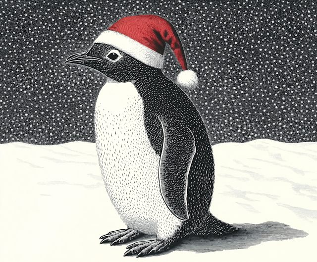 Festive Penguin Under Starry Sky