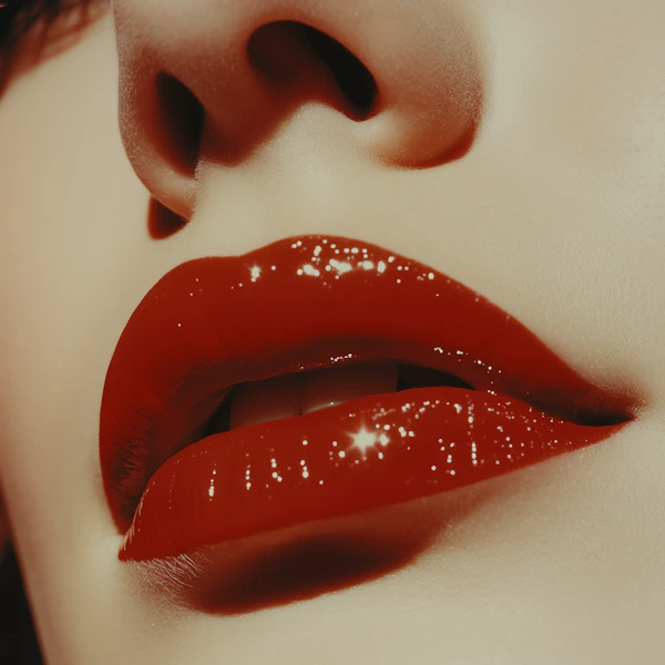 Glossy Red Lips Close-Up