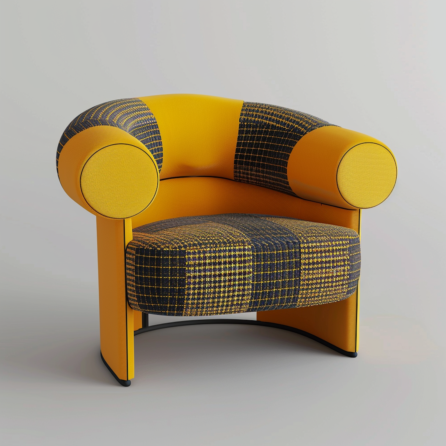 Contemporary Yellow Plaid Armchair