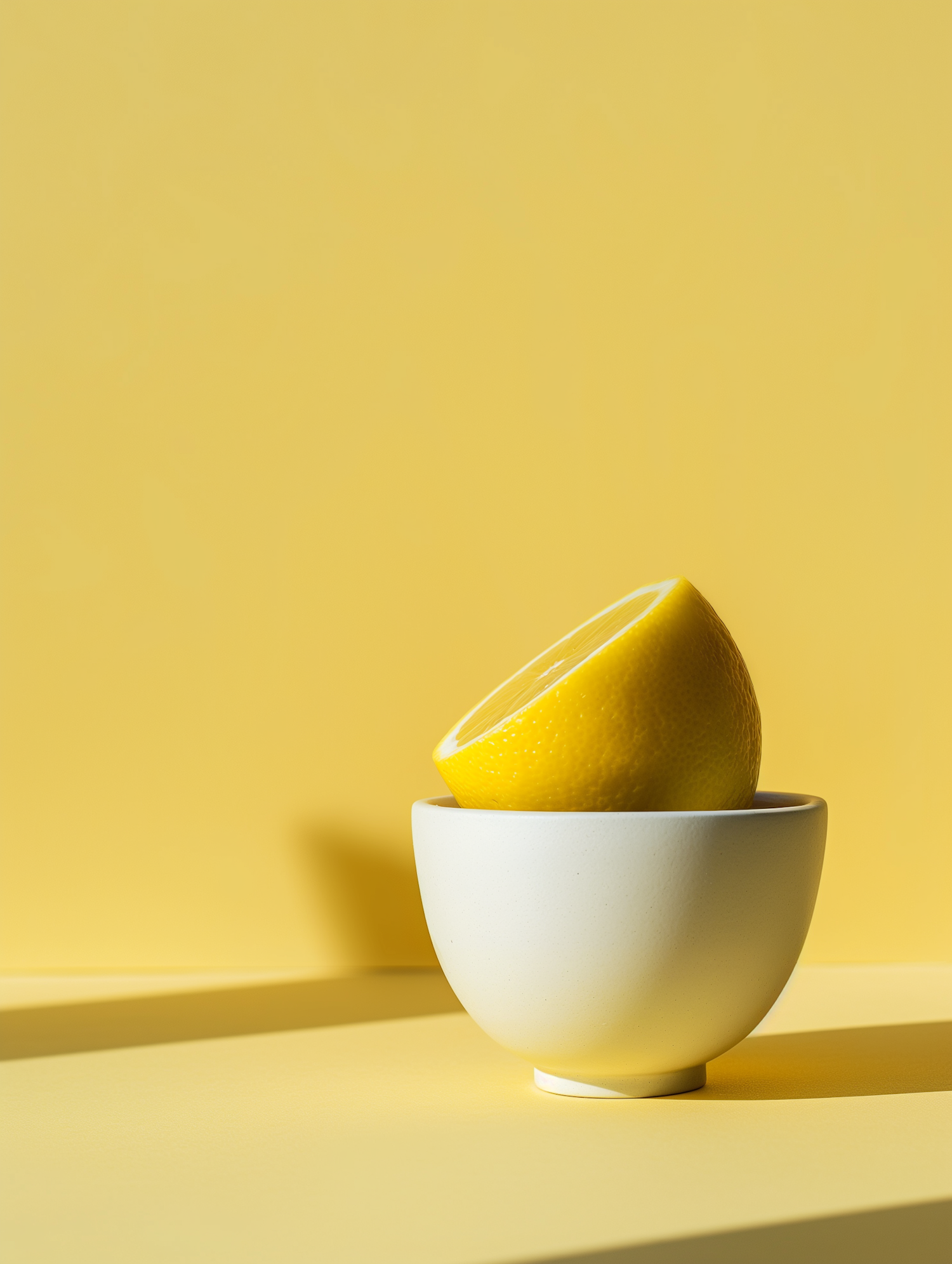 Yellow Lemon on White Bowl