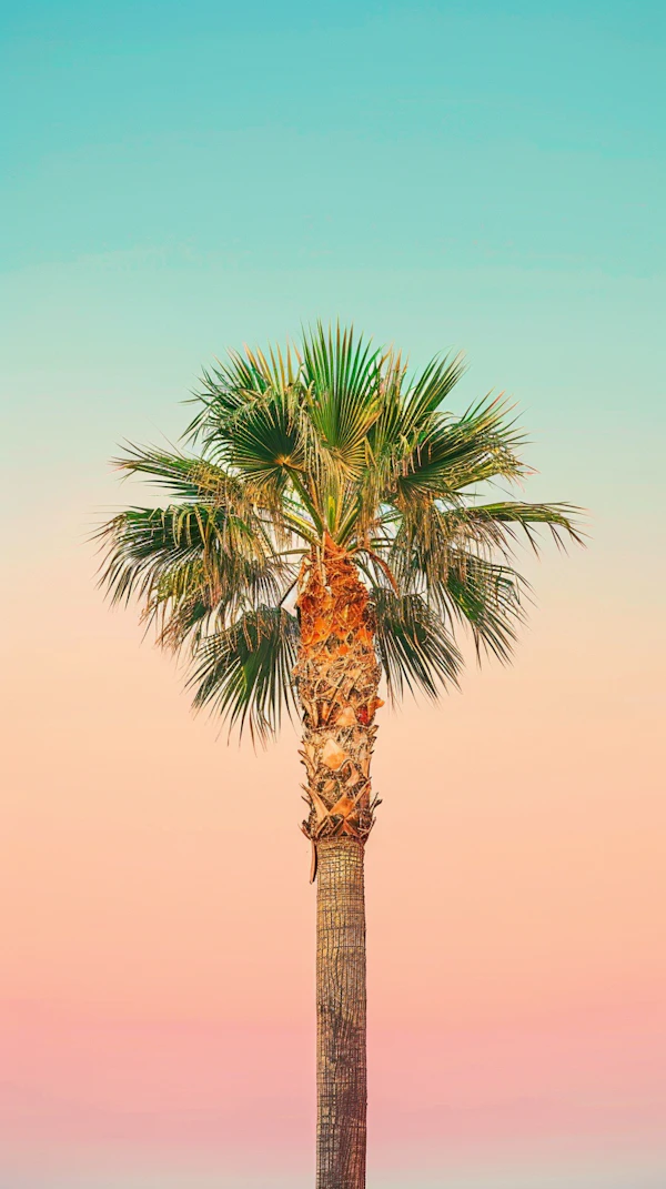 Solitary Palm Tree at Sunrise/Sunset