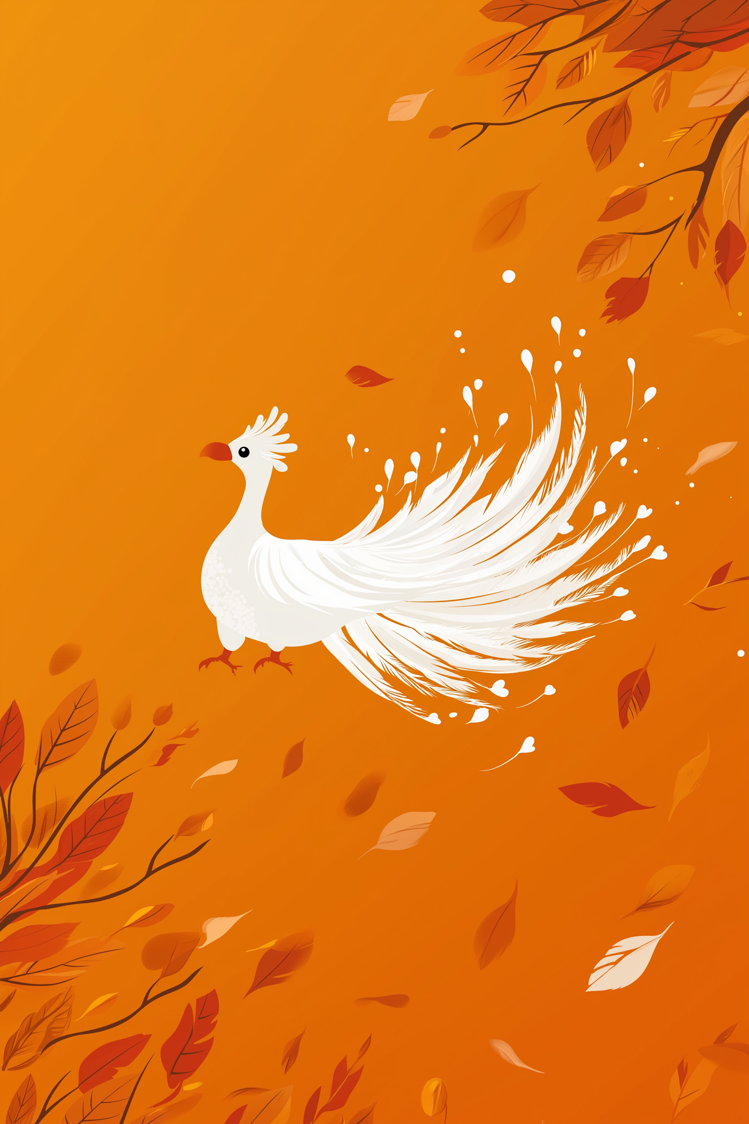 Stylized White Bird with Autumn Leaves