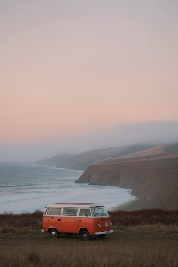 Vintage Van on Coastal Cliff