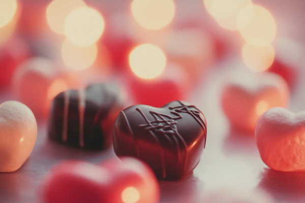 Heart-Shaped Chocolates with Bokeh Lights