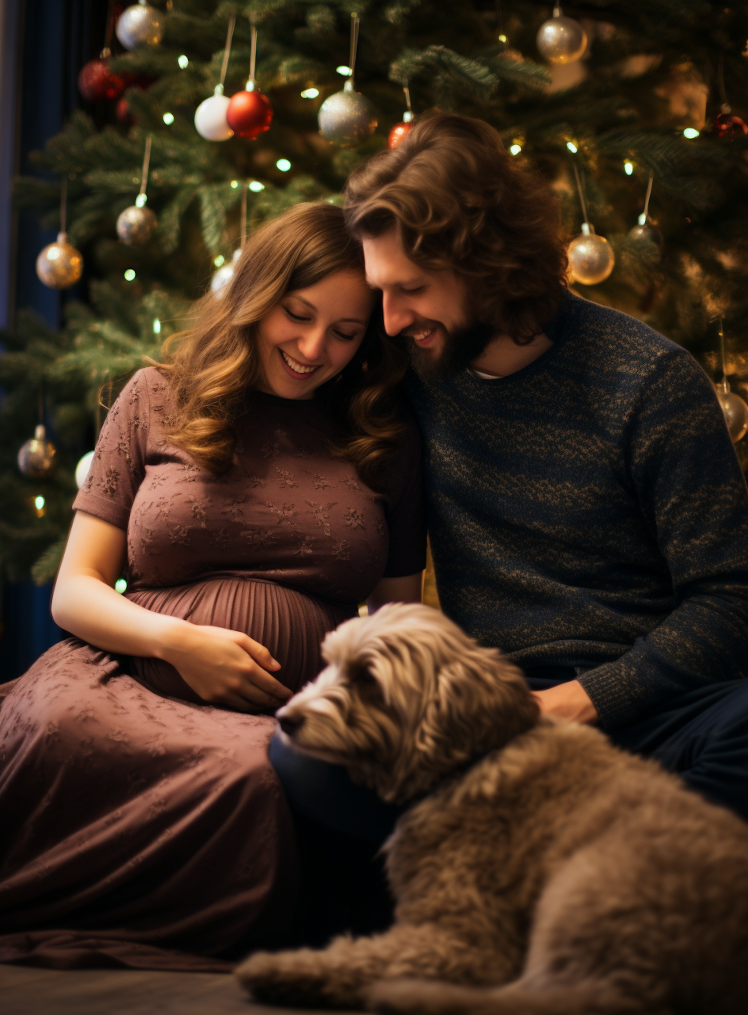 Festive Family Maternity Moment with Dog