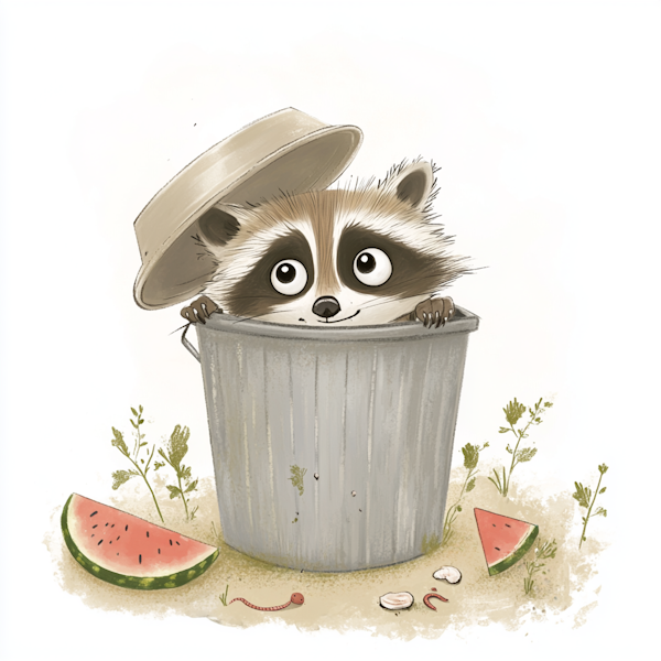 Playful Raccoon in Trash Can